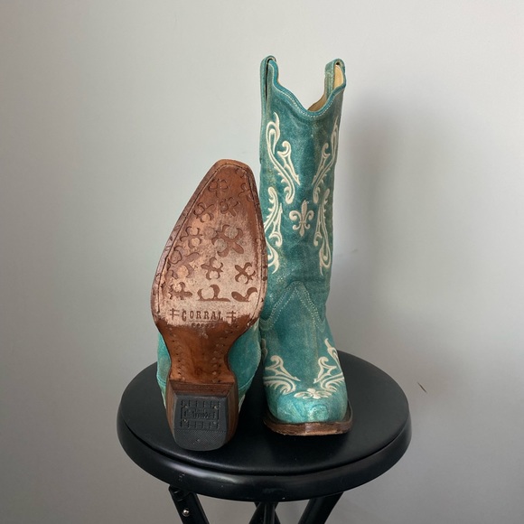 Corral Turquoise + cream embroidered western boots - Picture 5 of 7